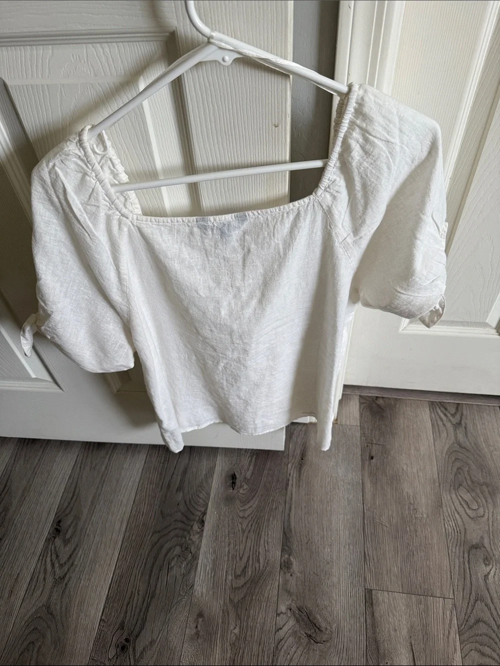 Madewell Cream Square-Neck Puff Sleeve Linen Top